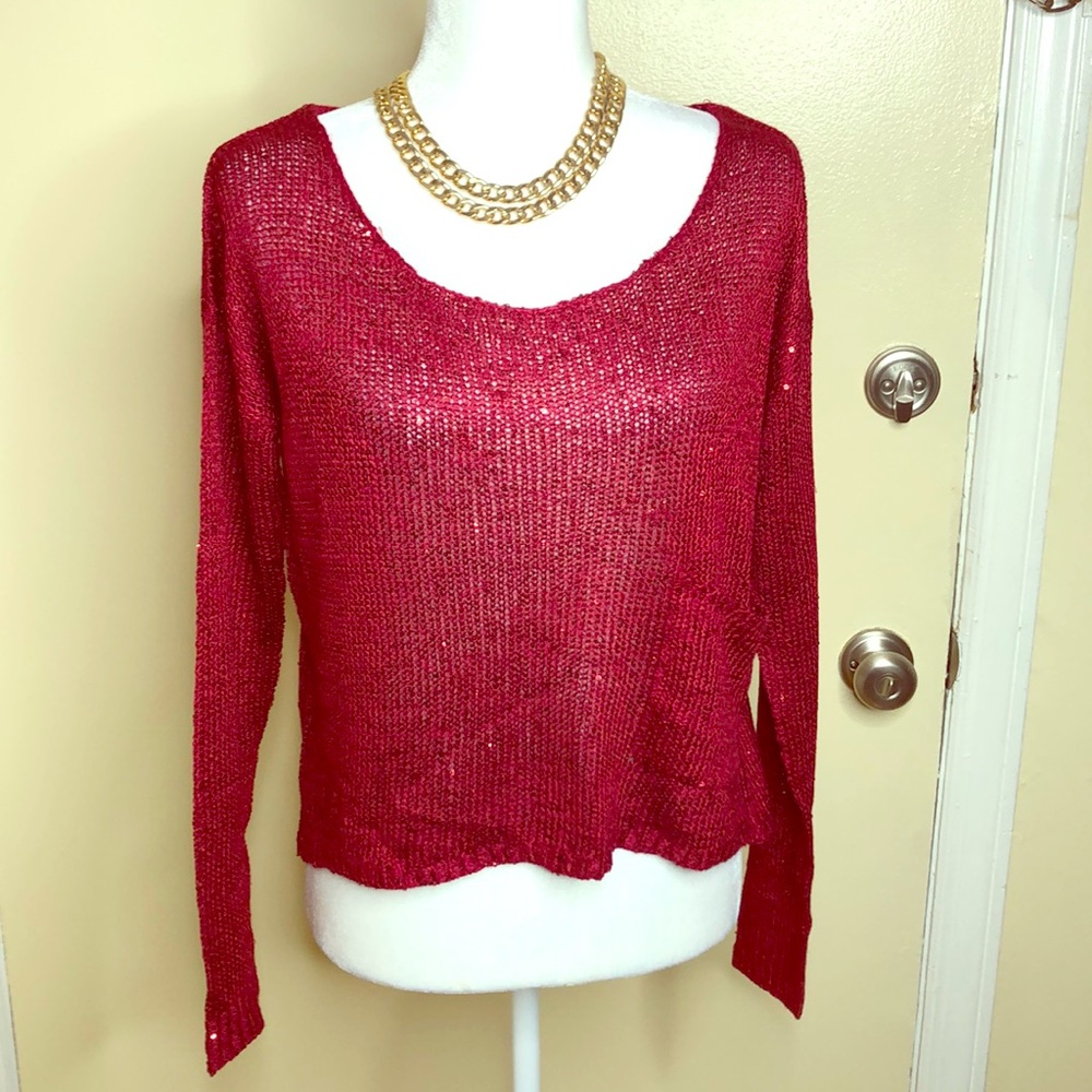 LA CITE SEQUIN BURGUNDY SWEATER SIZE M